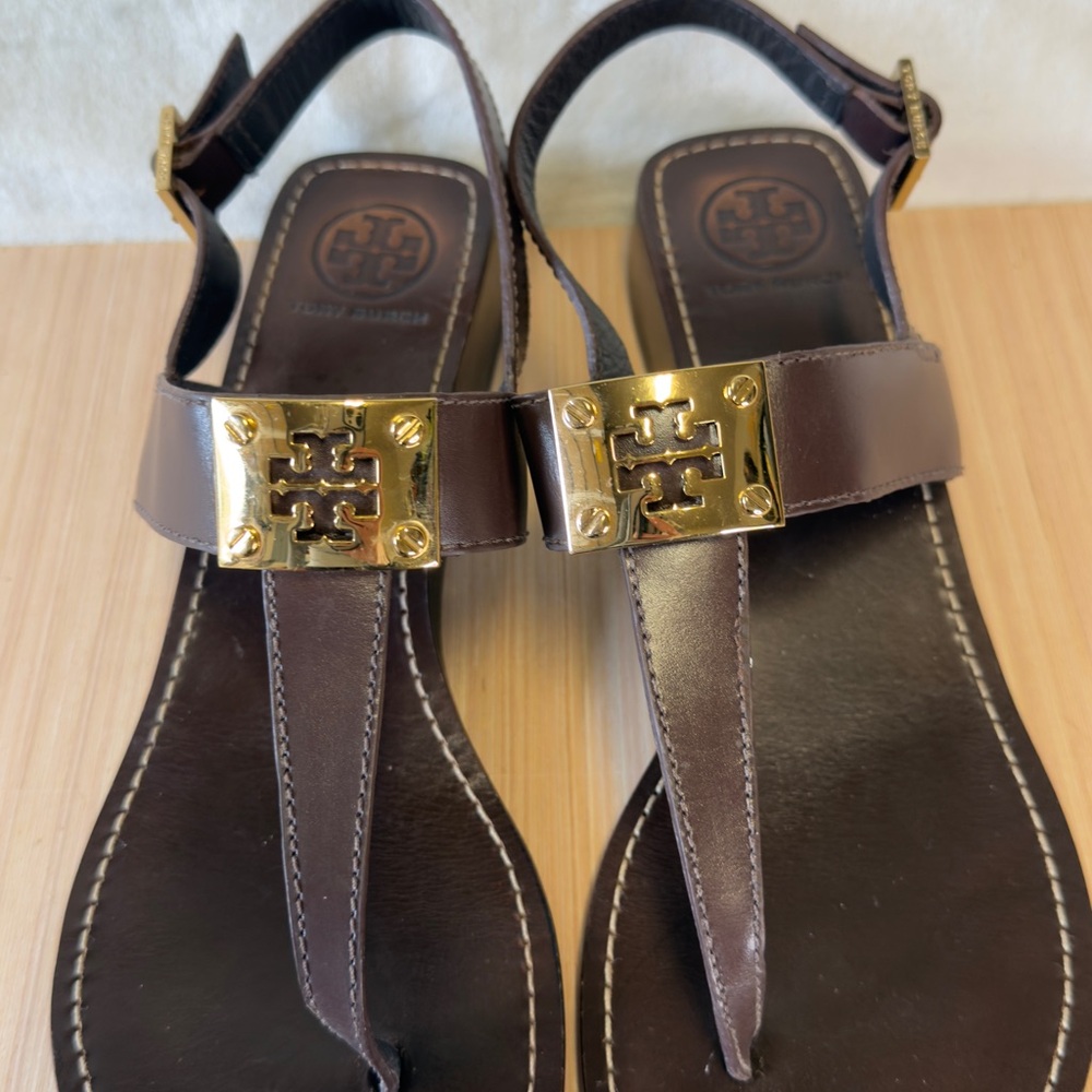 Tory Burch Dark Brown Sandals with Gold Details